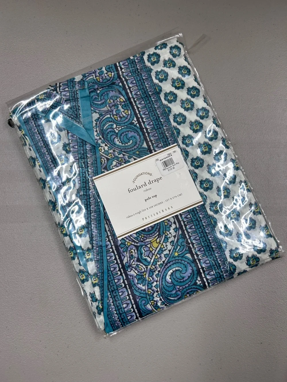 Pottery Barn Foulard Curtain Drape Blue White Paisley Floral Pole Top 50